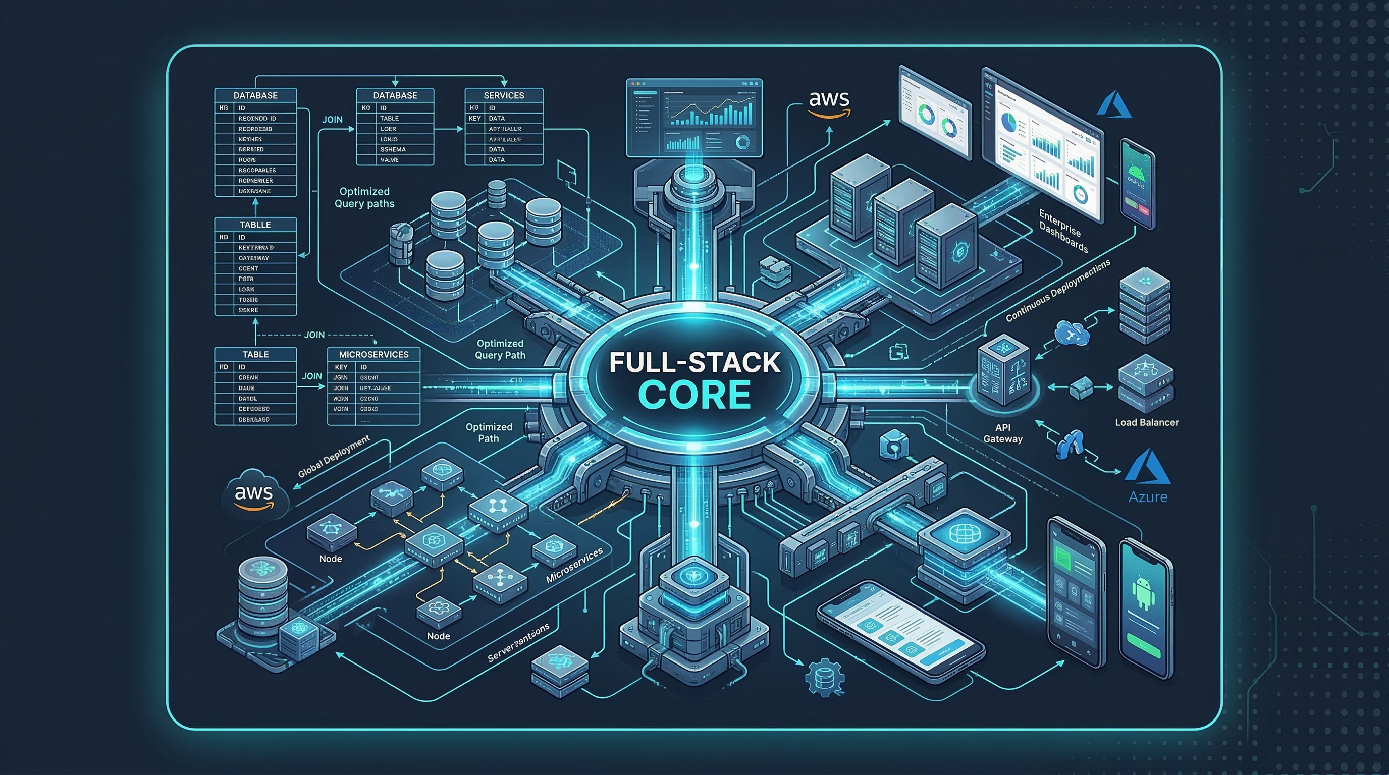 Application engineering architecture with APIs, database, and cloud infrastructure